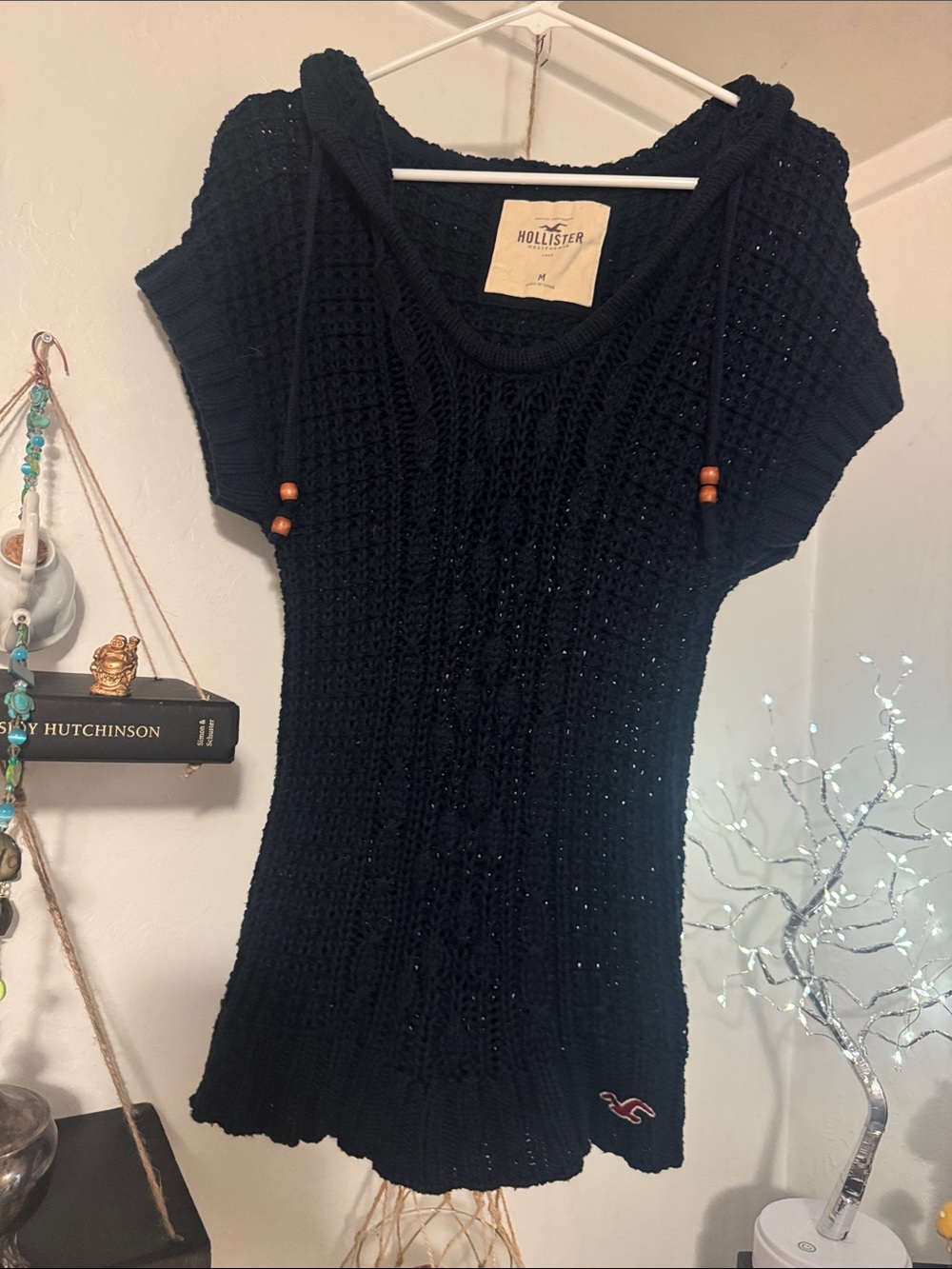 Hollister Navy Cable-Knit Short-Sleeve Hooded Tunic
